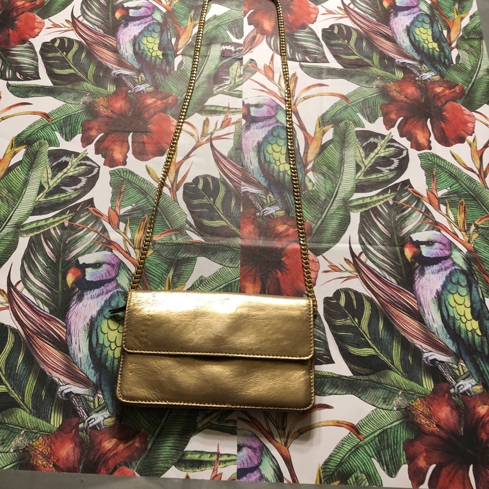Banana Republic Metallic Gold Leather Crossbody Clutch